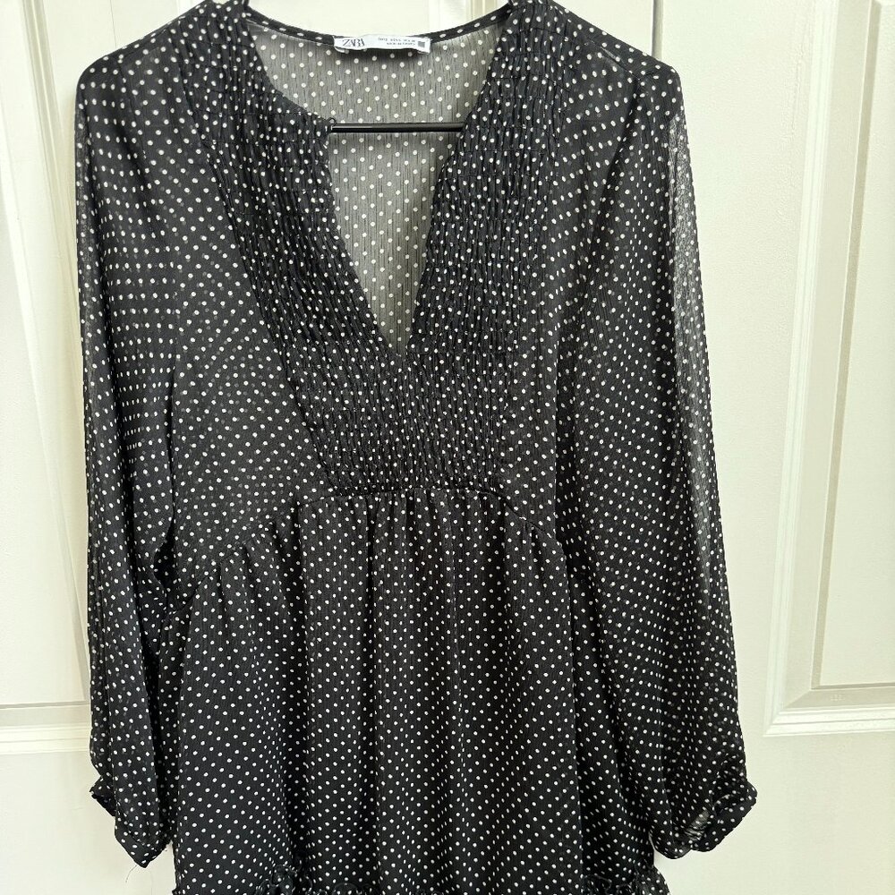 Zara black and white polka dot dress